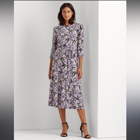 Ralph Lauren Dresses & Skirts - Lauren Ralph Lauren Ditzy Floral Purple Balloon Sleeve Dress Midi – Size 12